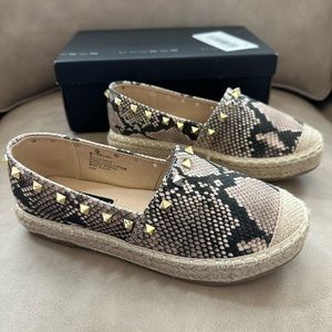 NEW Snakeskin Espadrilles w/ gold studs & rope accent